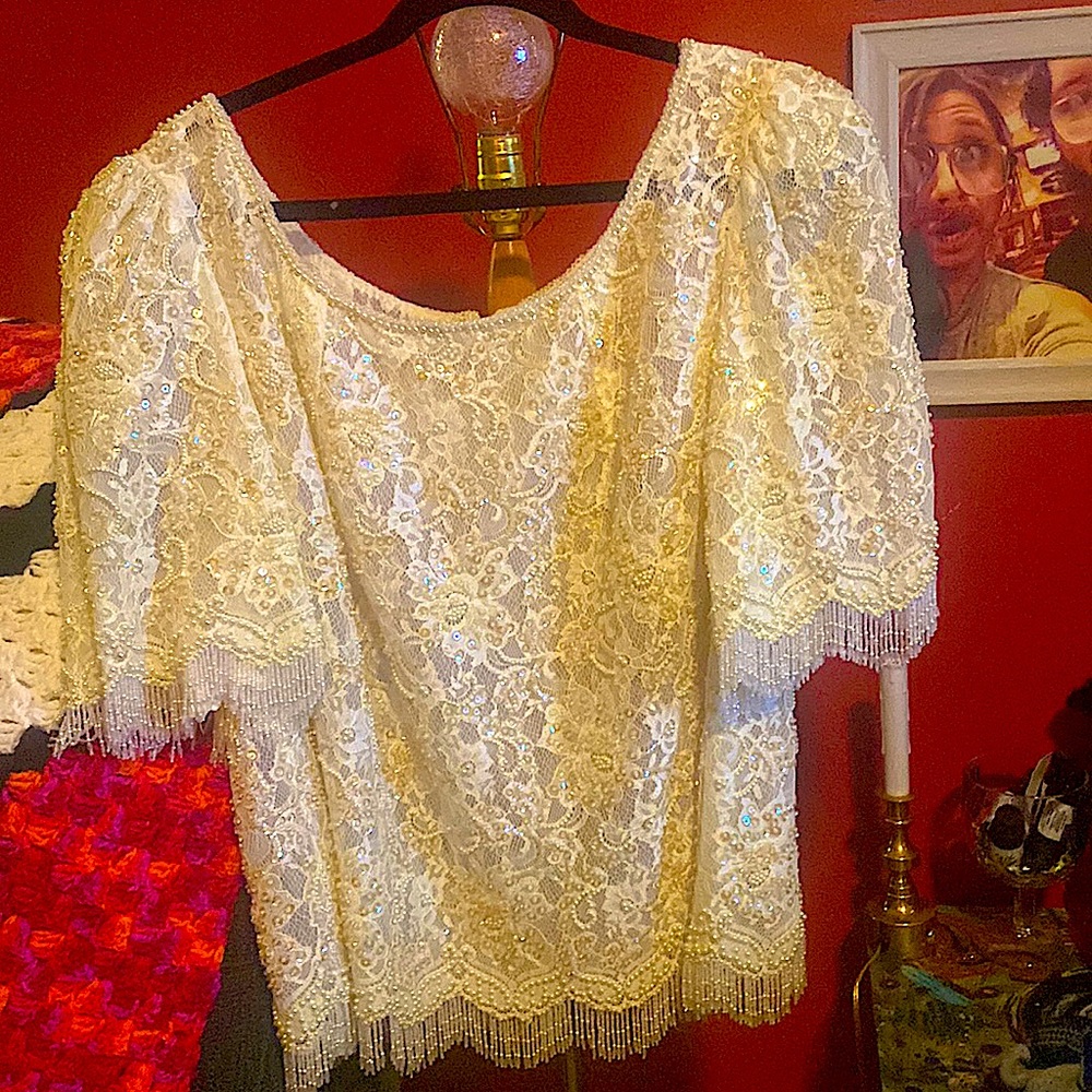 Hand Sewn Beaded Lace Sequin Top